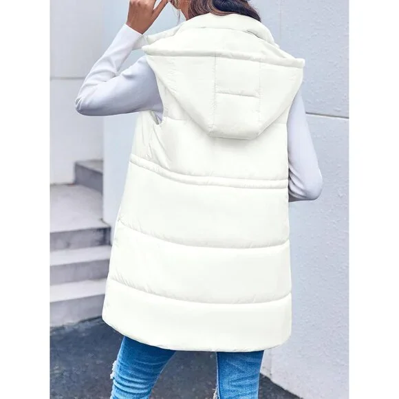 Womens Quilted Puffer Vests Hooded Sleeveless Long Outwear Jacket Zip Up Winter